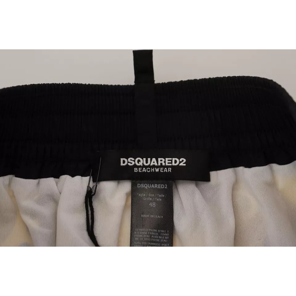 Dsquared² Yellow Black Printed Nylon Beachwear Shorts Swimwear