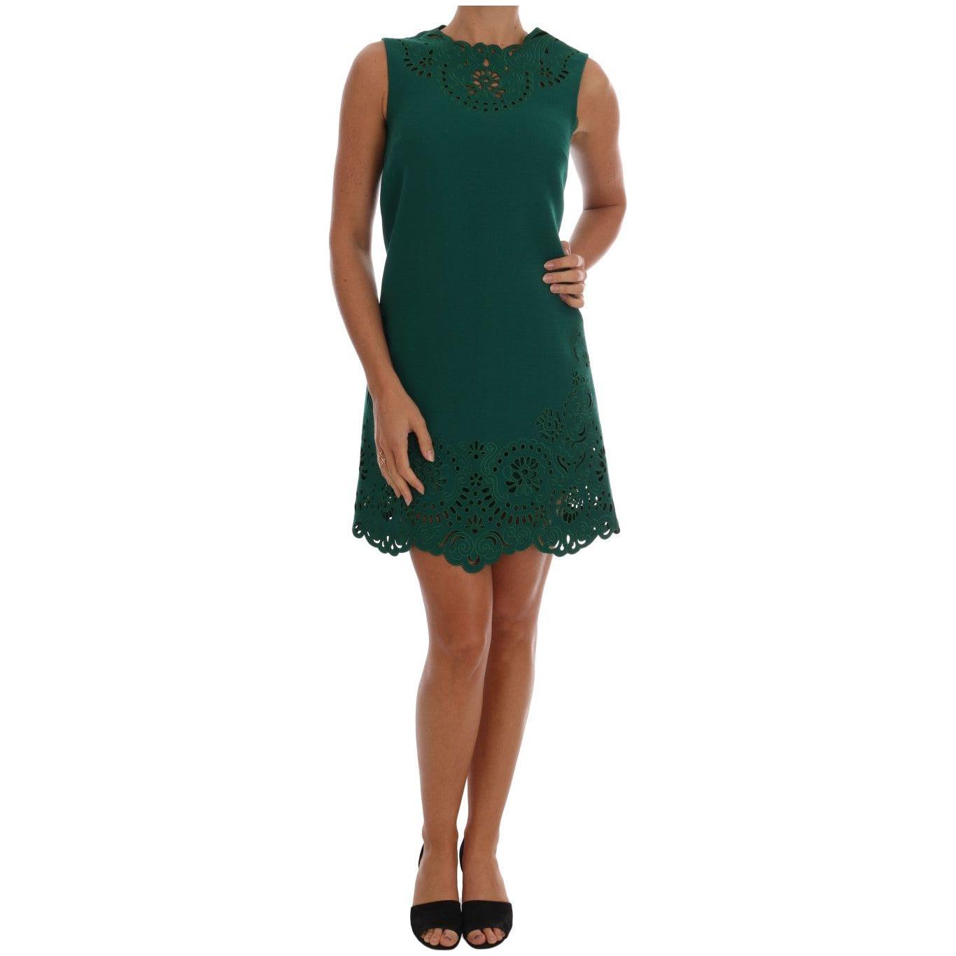 Dolce & Gabbana Green Floral Cutout Silk Wool Dress