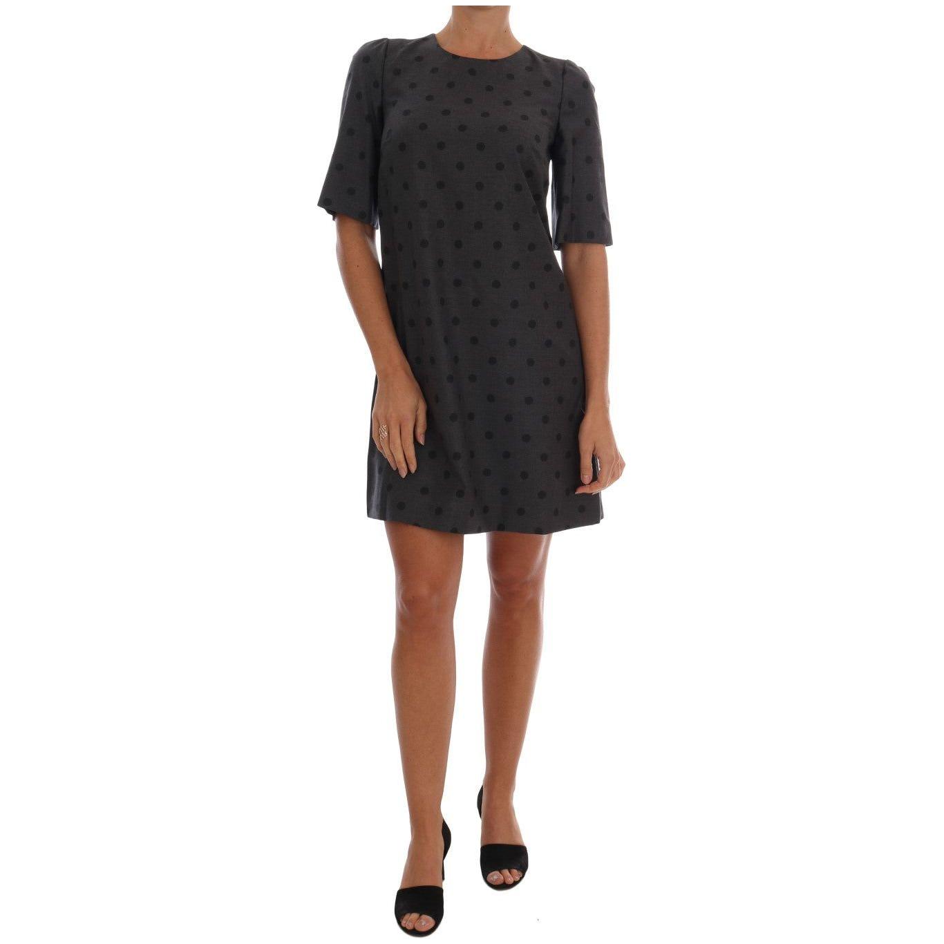 Dolce & Gabbana Gray Polka Dotted Sheath Wool Dress