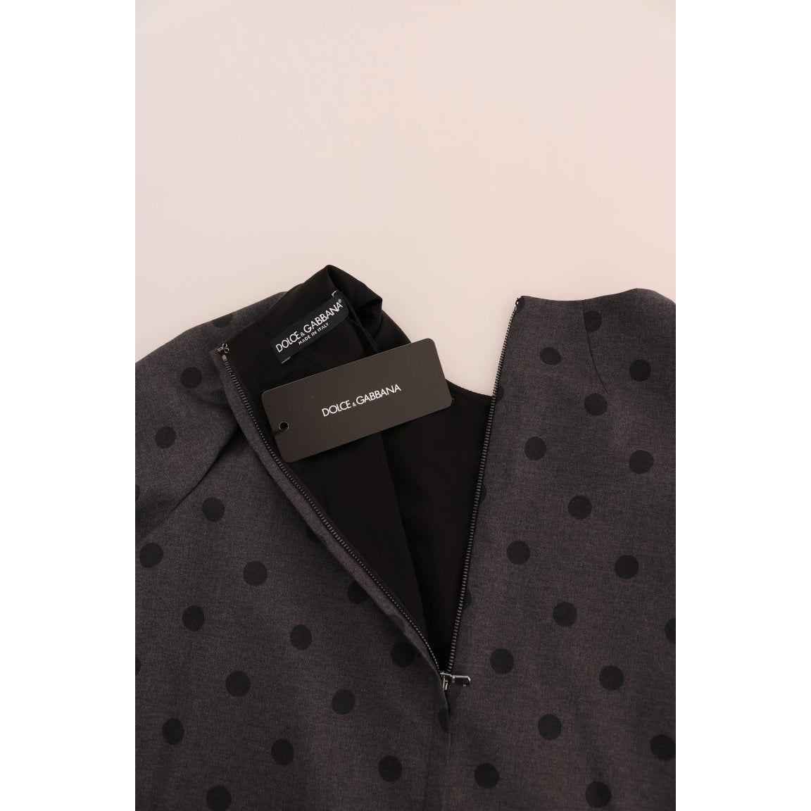 Dolce & Gabbana Gray Polka Dotted Sheath Wool Dress DR1216-1