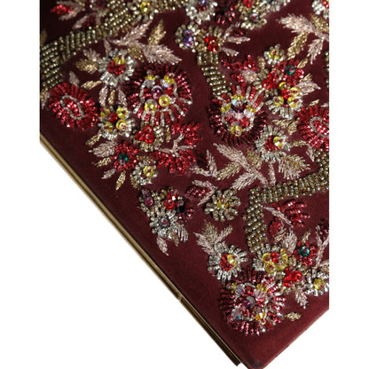 Dolce & Gabbana Bordeaux Velvet Gold Frame Clutch Evening Bag