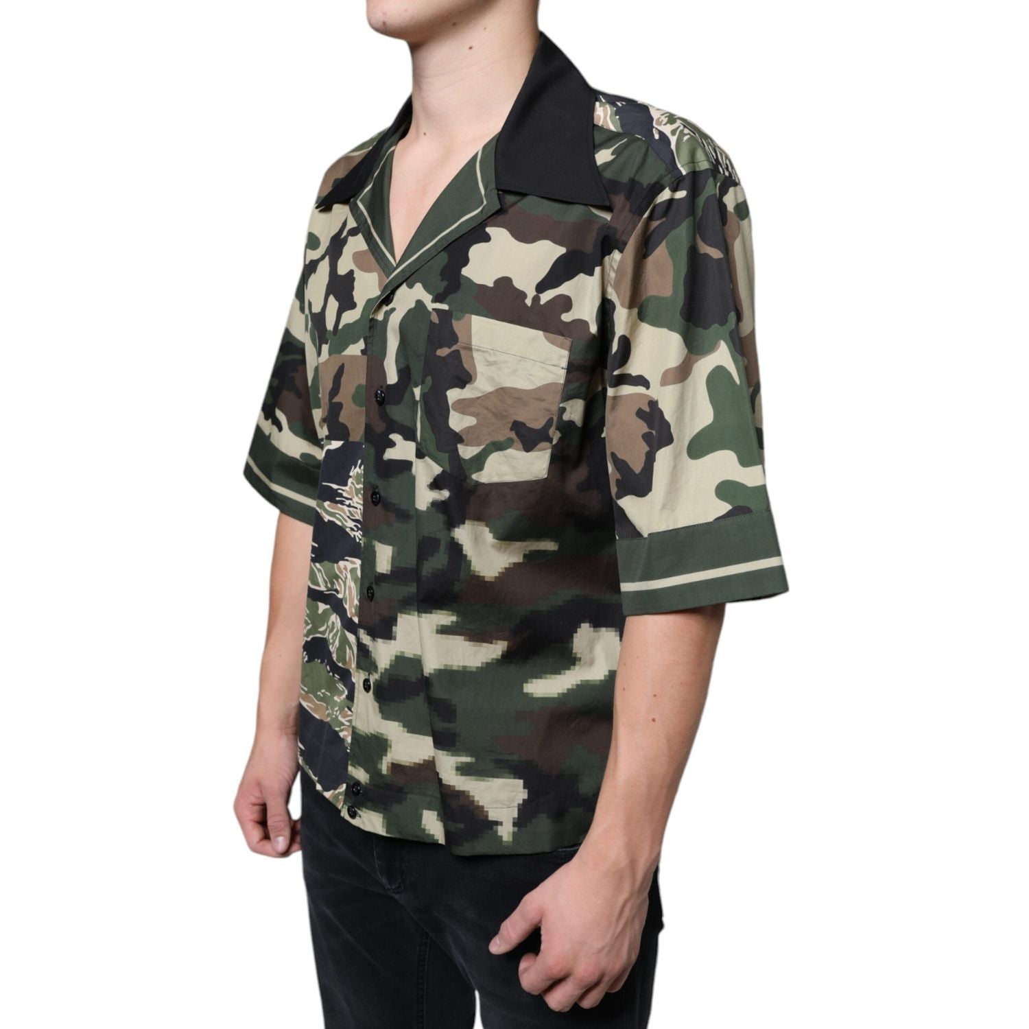 Dolce & Gabbana Multicolor Camouflage Button Down Men Casual Shirt