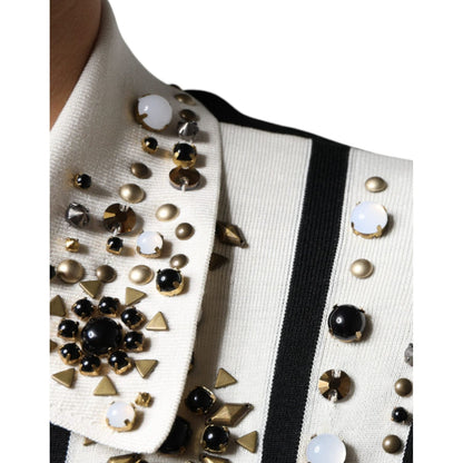 Dolce & Gabbana White Black Silk Studded Stone Crystal Shirt Dolce & Gabbana