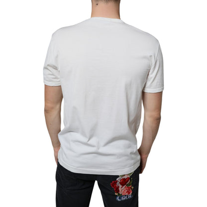 Dolce & Gabbana White Logo Embossed Cotton Crewneck T-shirt