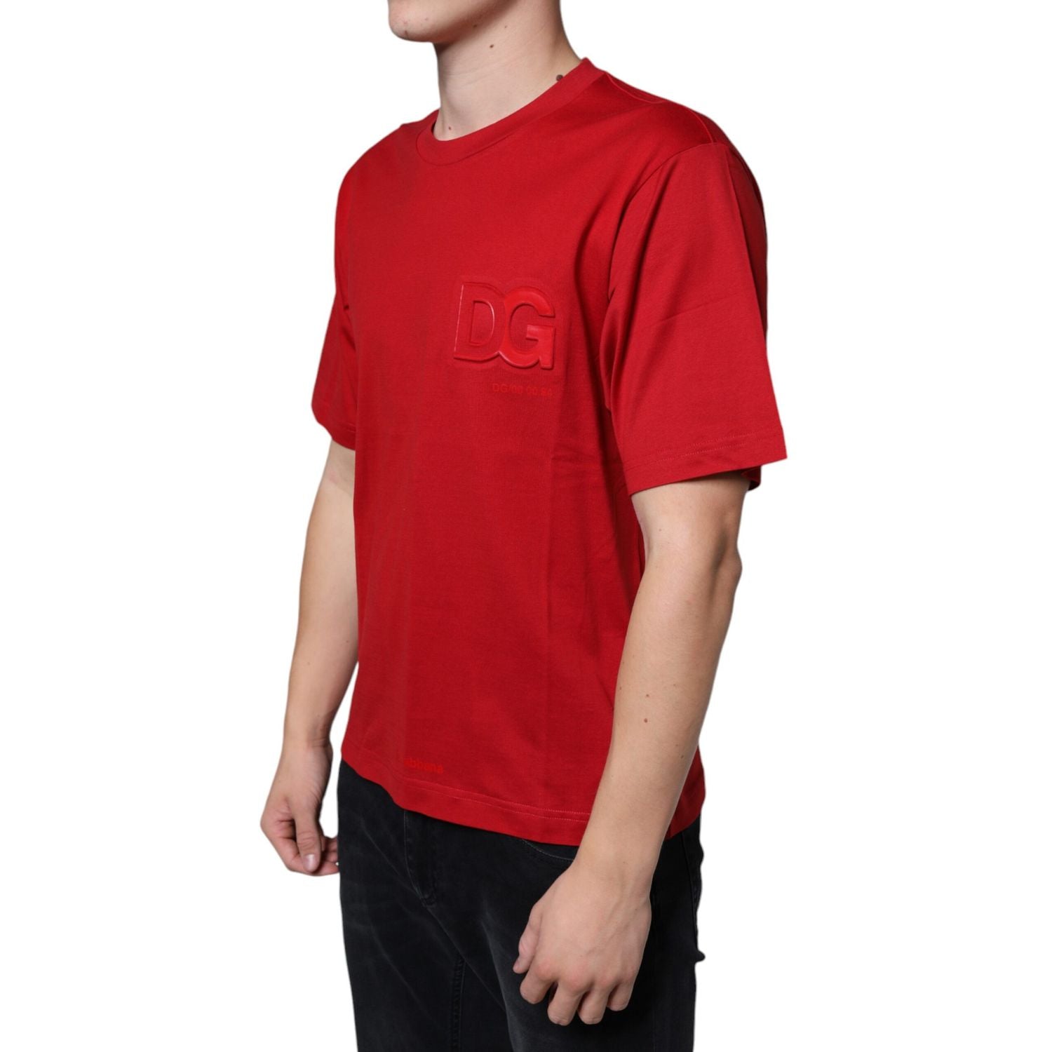 Dolce & Gabbana Red Cotton DG Logo Print Crew Neck T-shirt
