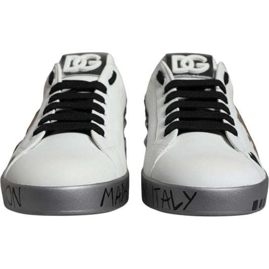 Dolce & Gabbana White Silver Crystal Logo Portofino Sneakers Shoes MV6153-43.5
