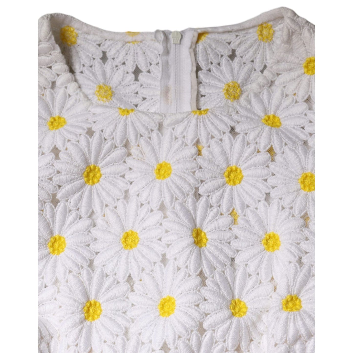 Dolce & Gabbana White Daisy Macrame Lace Sheath Midi Dress