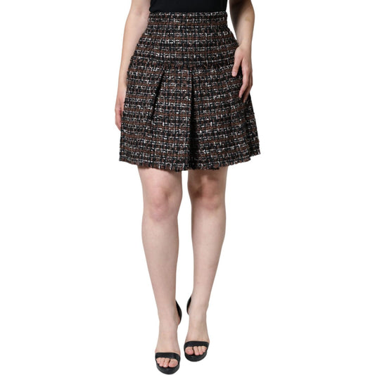 Dolce & Gabbana Multicolor High Waist Tartan Tweed A-line Mini Skirt SKI2037-40