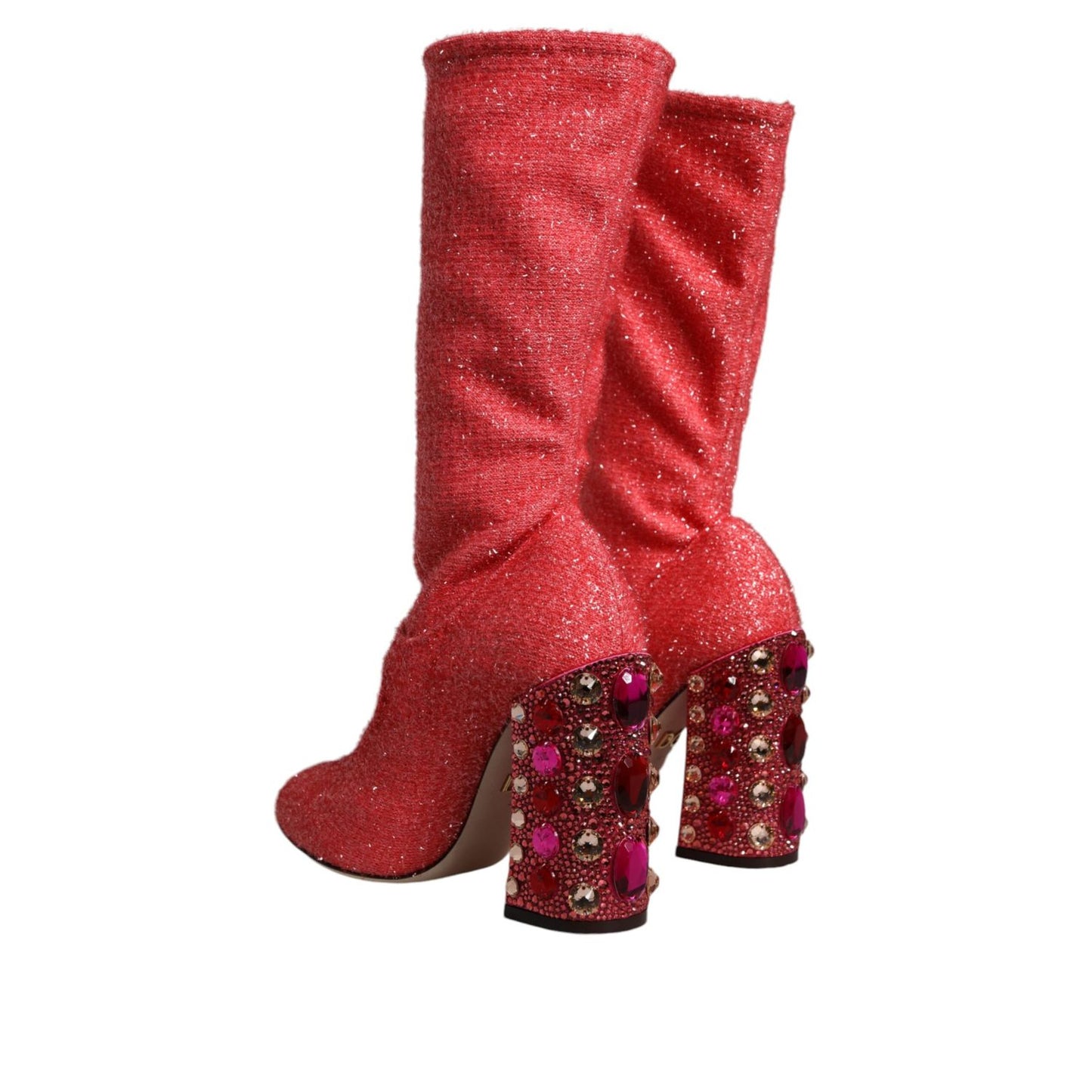 Dolce & Gabbana Pink Crystal Lurex Fantasy High Boots Shoes