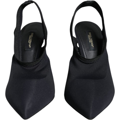 Dolce & Gabbana Black Jersey Stretch Heels Slingback Shoes