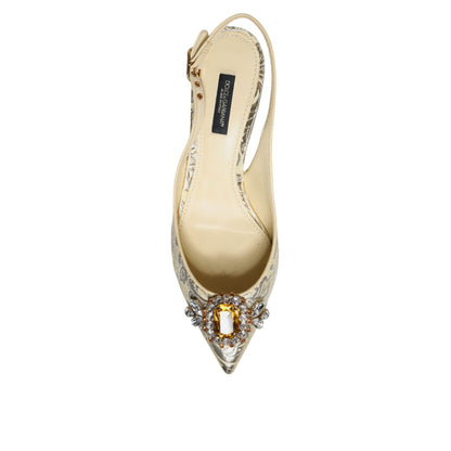Dolce & Gabbana Gold Crystal Pumps Heels Slingbacks Shoes