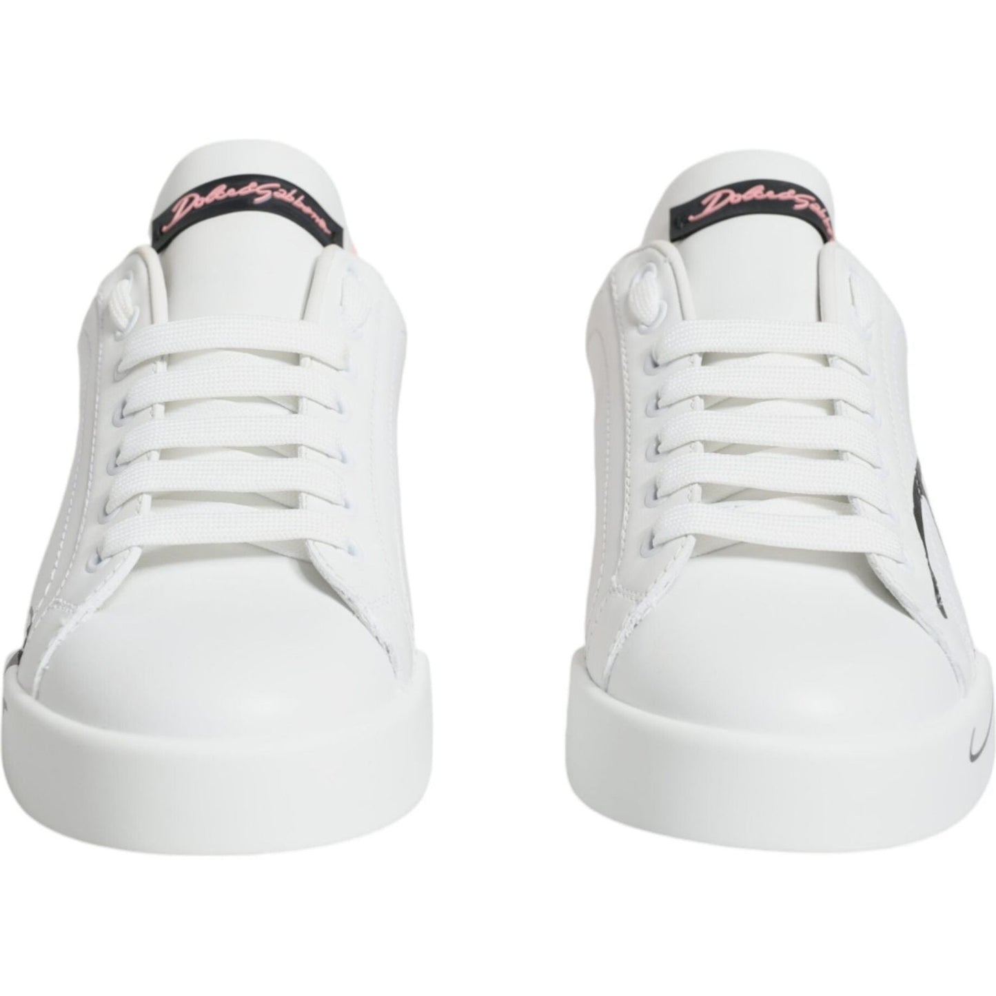 Dolce & Gabbana White Pink Portofino Low Top Sneakers Shoes LA11800-35