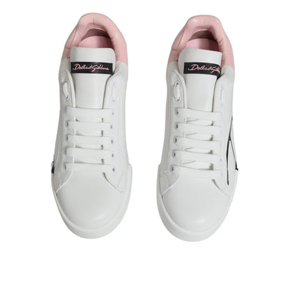 Dolce & Gabbana White Pink Portofino Low Top Sneakers Shoes