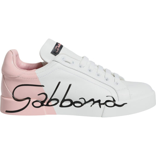 Dolce & Gabbana White Pink Portofino Low Top Sneakers Shoes LA11800-35