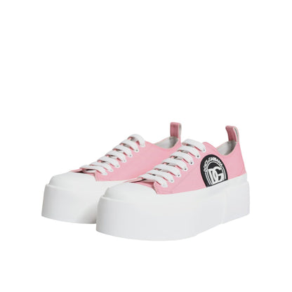 Dolce & Gabbana Pink White Canvas Logo Low Top Sneakers Shoes