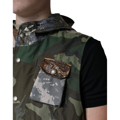 Dolce & Gabbana Multicolor Patchwork Hooded Vest Jacket