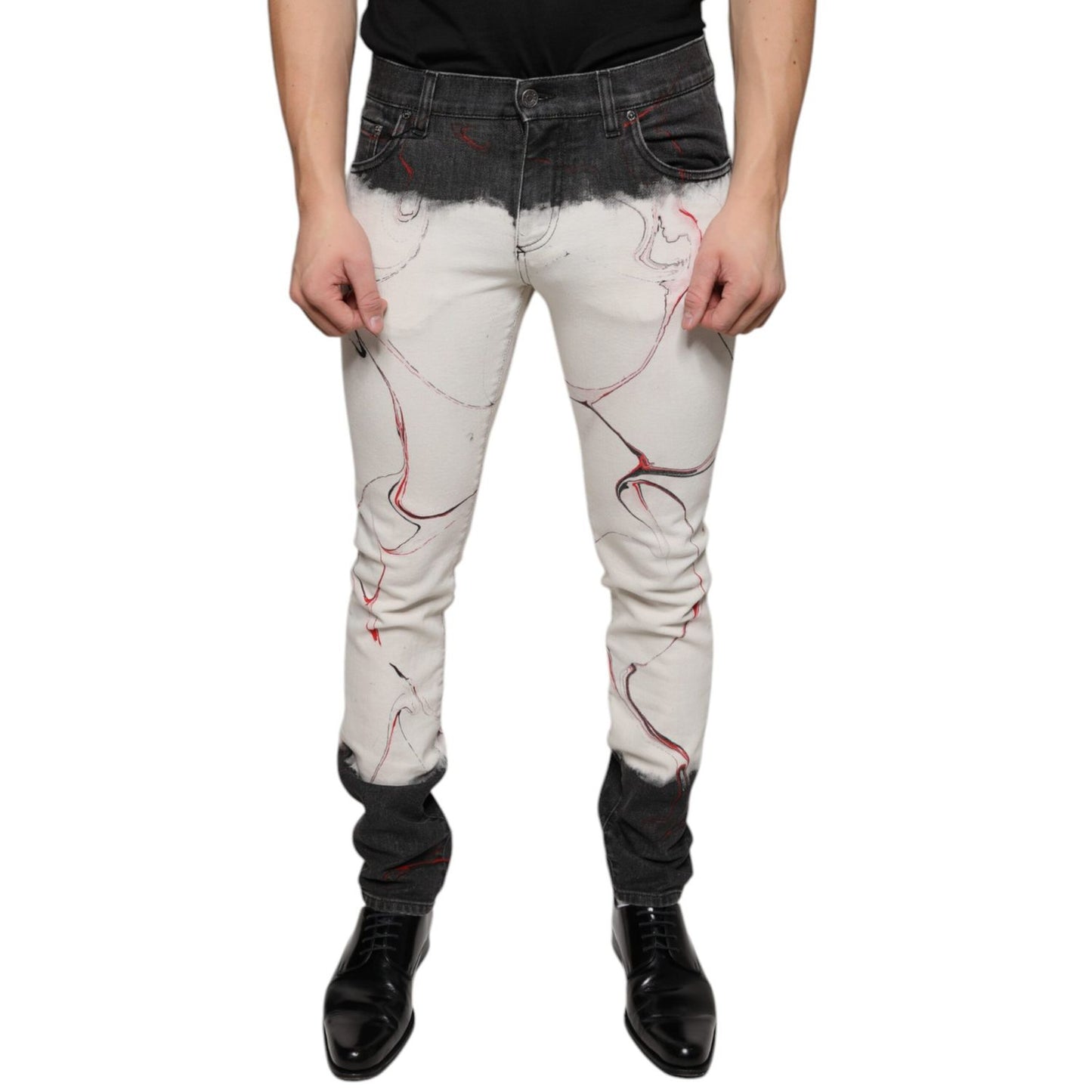 Dolce & Gabbana Black White Printed Skinny Men Denim Jeans Dolce & Gabbana