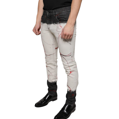 Dolce & Gabbana Black White Printed Skinny Men Denim Jeans Dolce & Gabbana