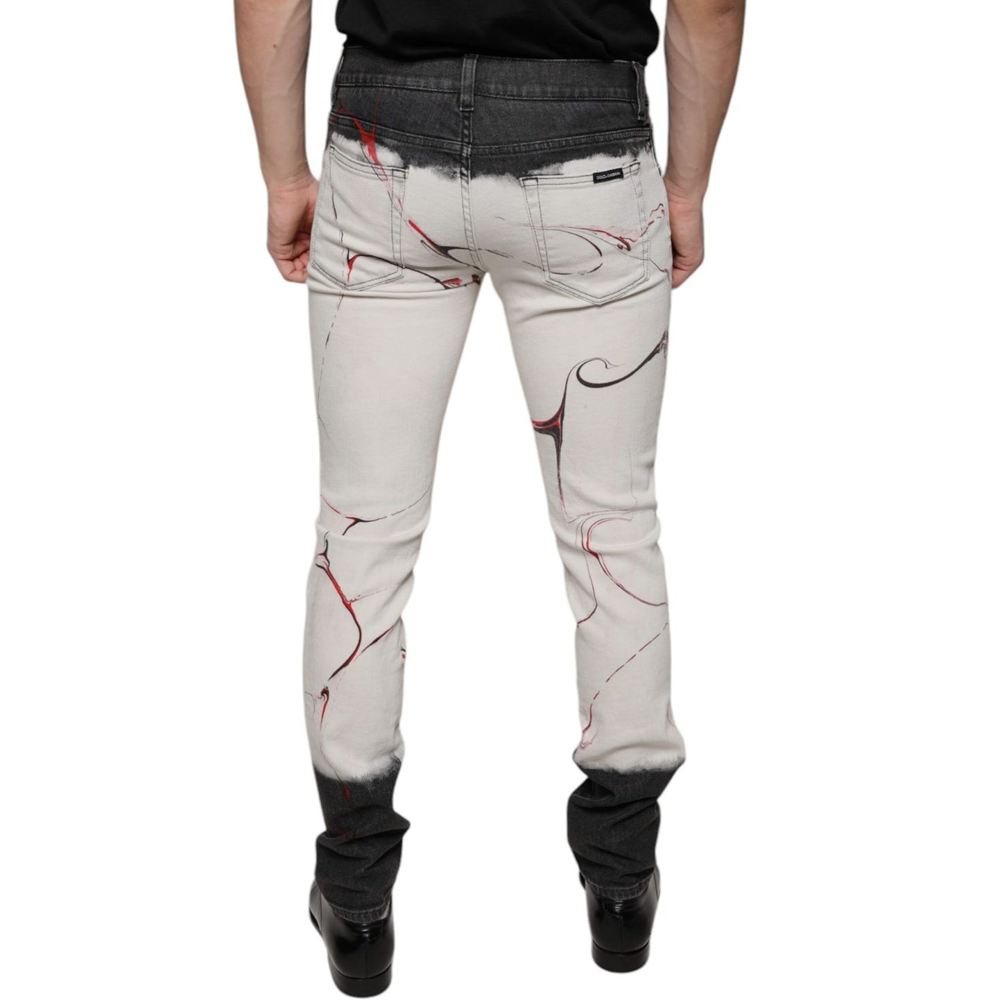 Dolce & Gabbana Black White Printed Skinny Men Denim Jeans Dolce & Gabbana