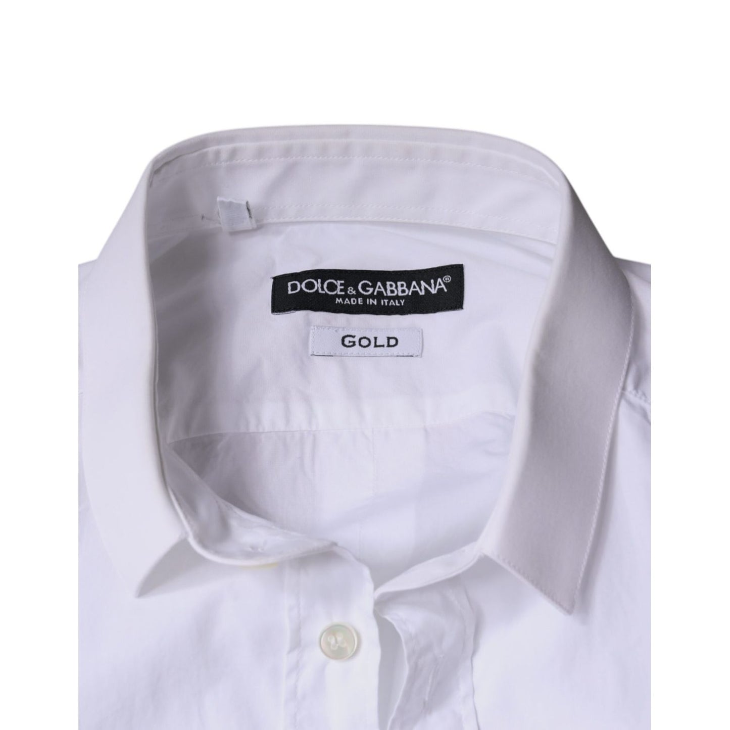 Dolce & Gabbana White Cotton Dress GOLD Formal Collared Shirt Dolce & Gabbana