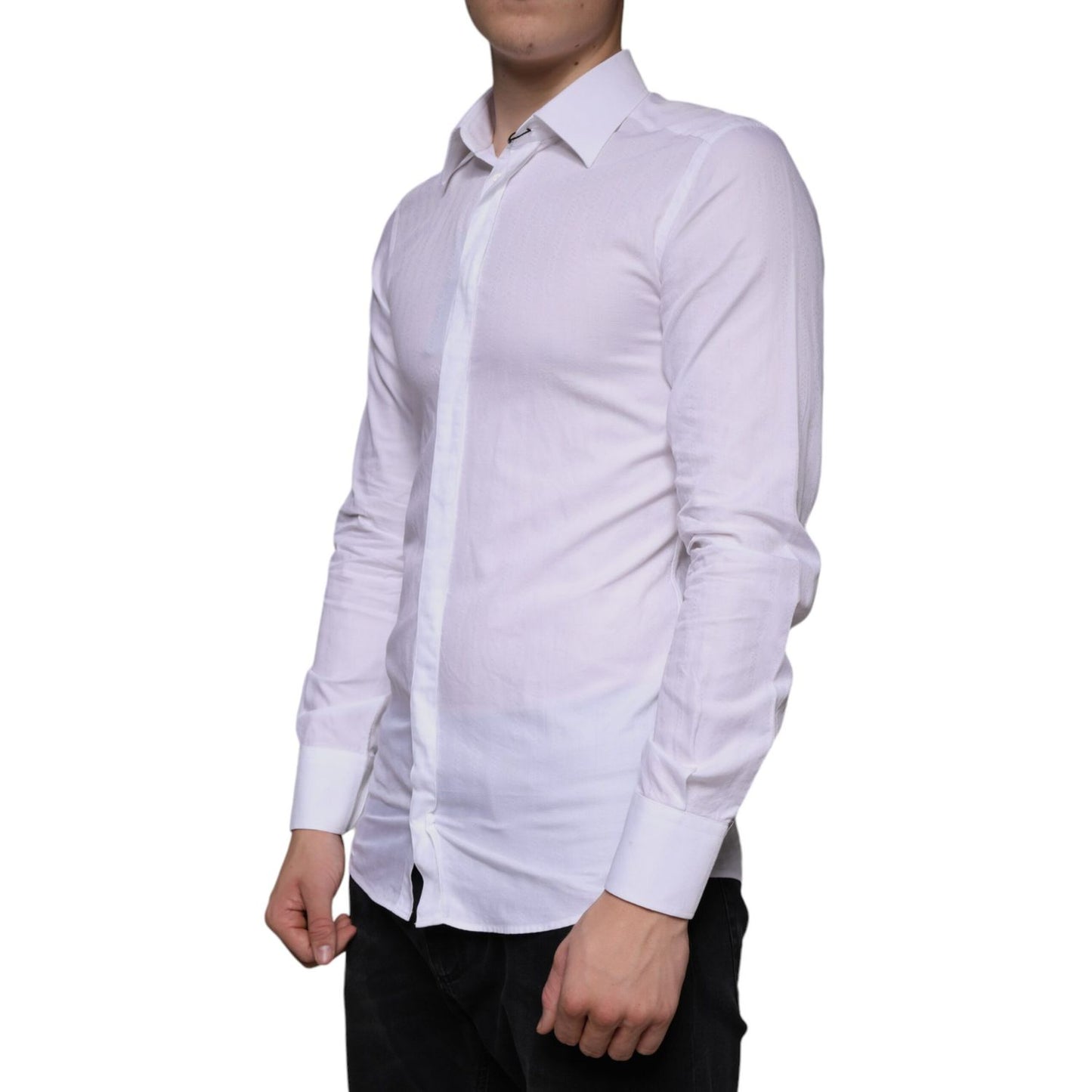 Dolce & Gabbana White Cotton Men Dress GOLD Formal Shirt Dolce & Gabbana