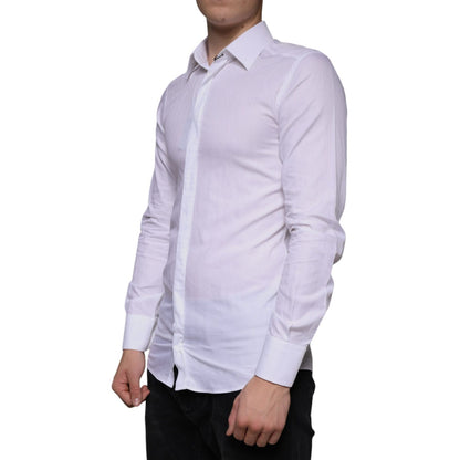 Dolce & Gabbana White Cotton Men Dress GOLD Formal Shirt Dolce & Gabbana
