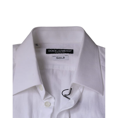 Dolce & Gabbana White Cotton Men Dress GOLD Formal Shirt Dolce & Gabbana