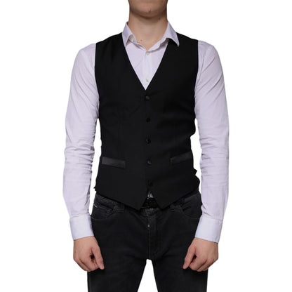 Dolce & Gabbana Black Wool Waistcoat Dress Formal Vest