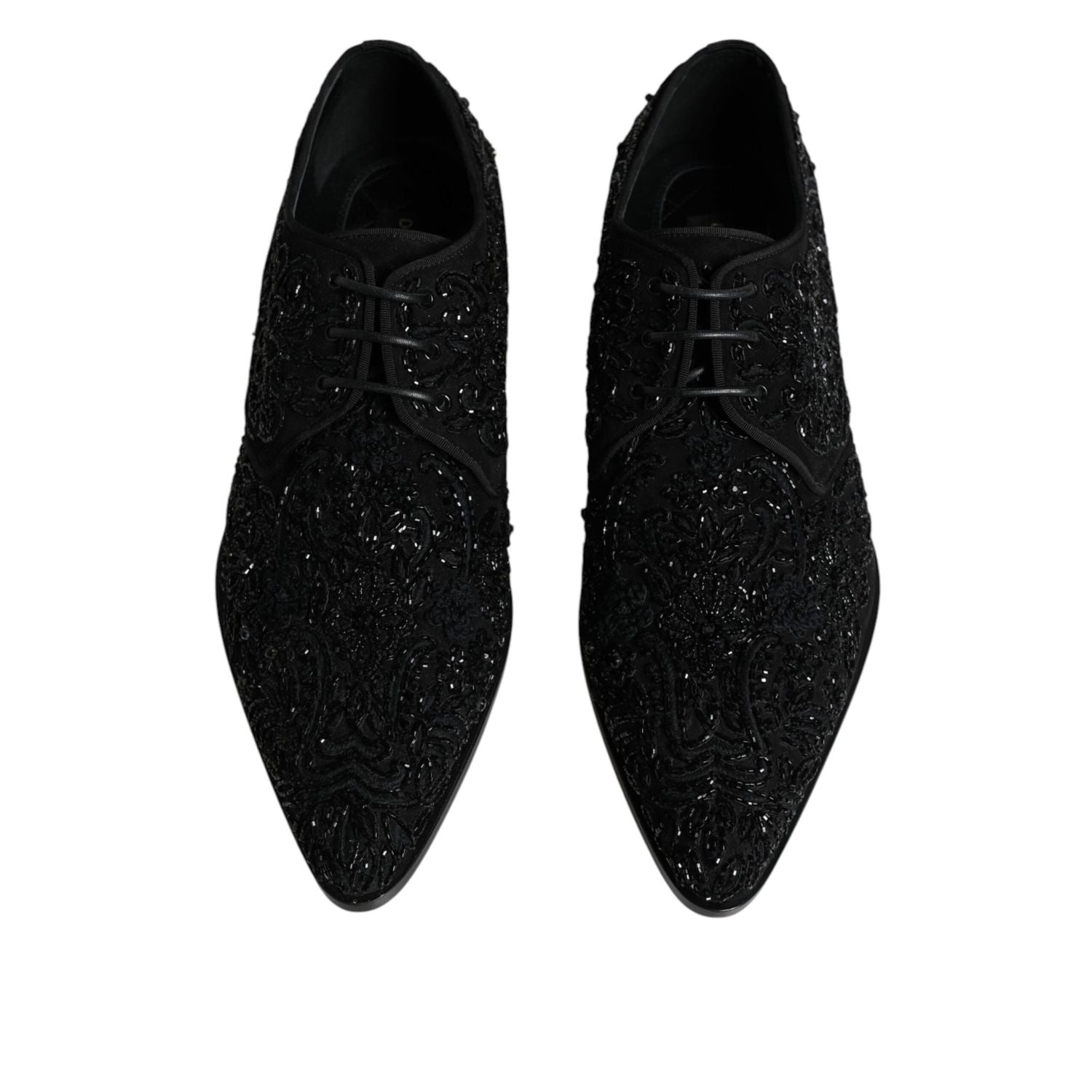 Dolce & Gabbana Black Embellished Suede Derby Formal Shoes