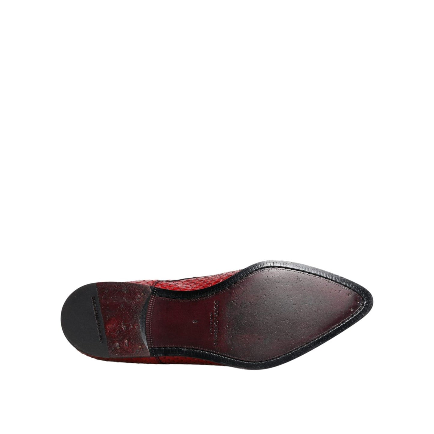 Dolce & Gabbana Red Textured Varnished Derby Men Formal Shoes