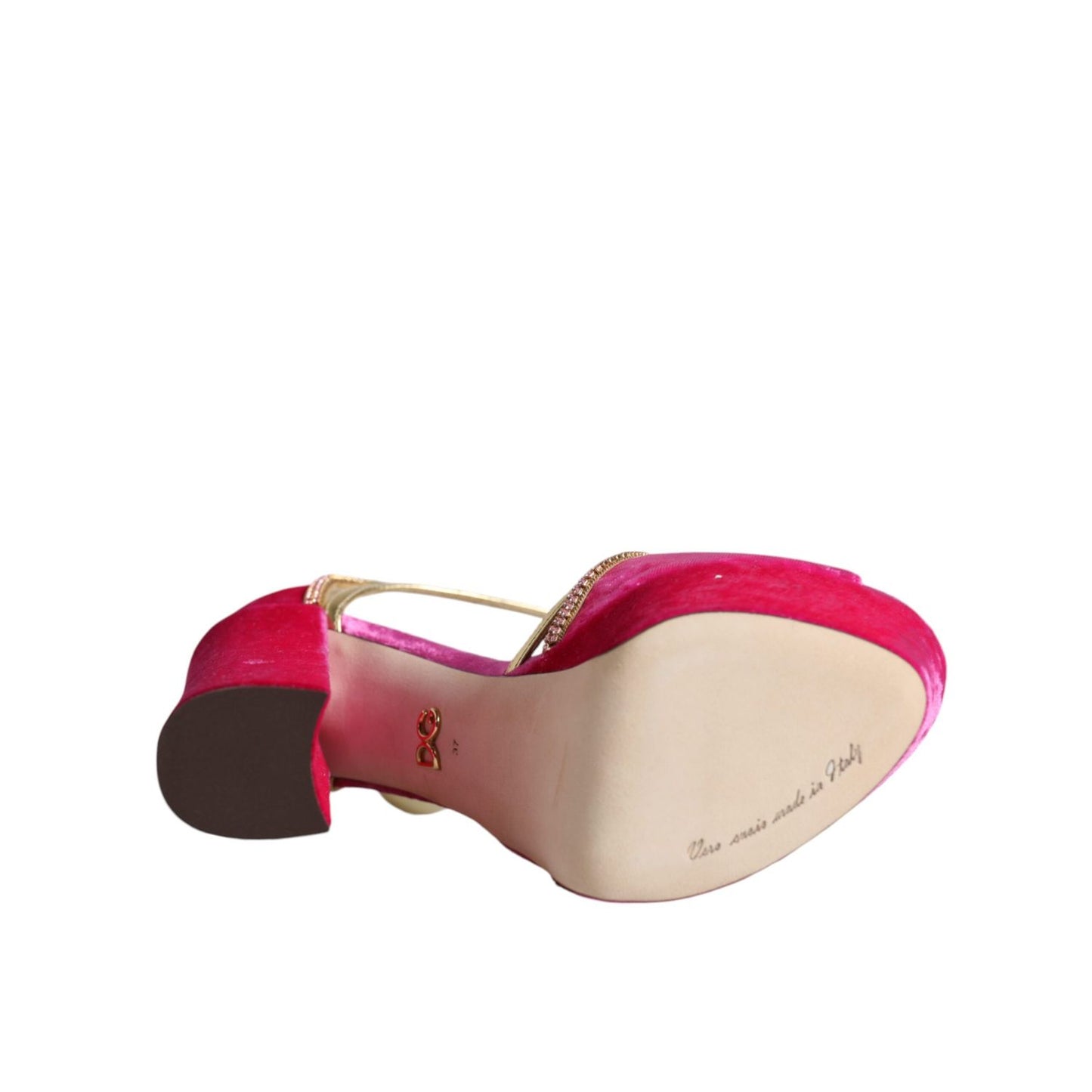 Dolce & Gabbana Pink Velvet Platform Ankle Strap Heel Sandals Shoes