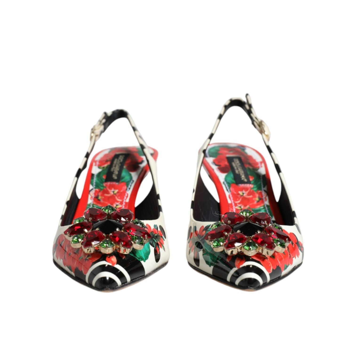 Dolce & Gabbana Multicolor Leather Crystal Heels Slingback Shoes