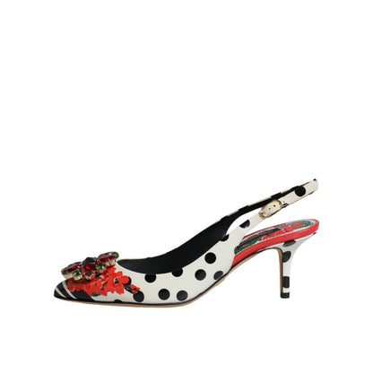 Dolce & Gabbana Multicolor Leather Crystal Heels Slingback Shoes