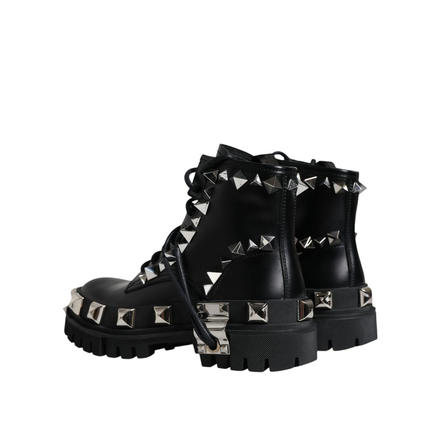 Dolce & Gabbana Black Leather Studded Trekking Boots Shoes