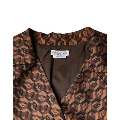 Ballantyne Brown Printed Long Sleeves V-neck Wrap Midi Dress