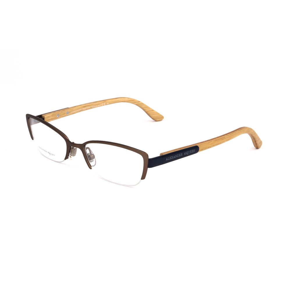 Alexander McQueen Bicolor Metal Frames for women in brown and blue with semi-matte finish, size 53/18/135mm.