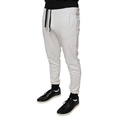 Dolce & Gabbana White Cotton Slim Men Jogger Sweatpants Pants Dolce & Gabbana