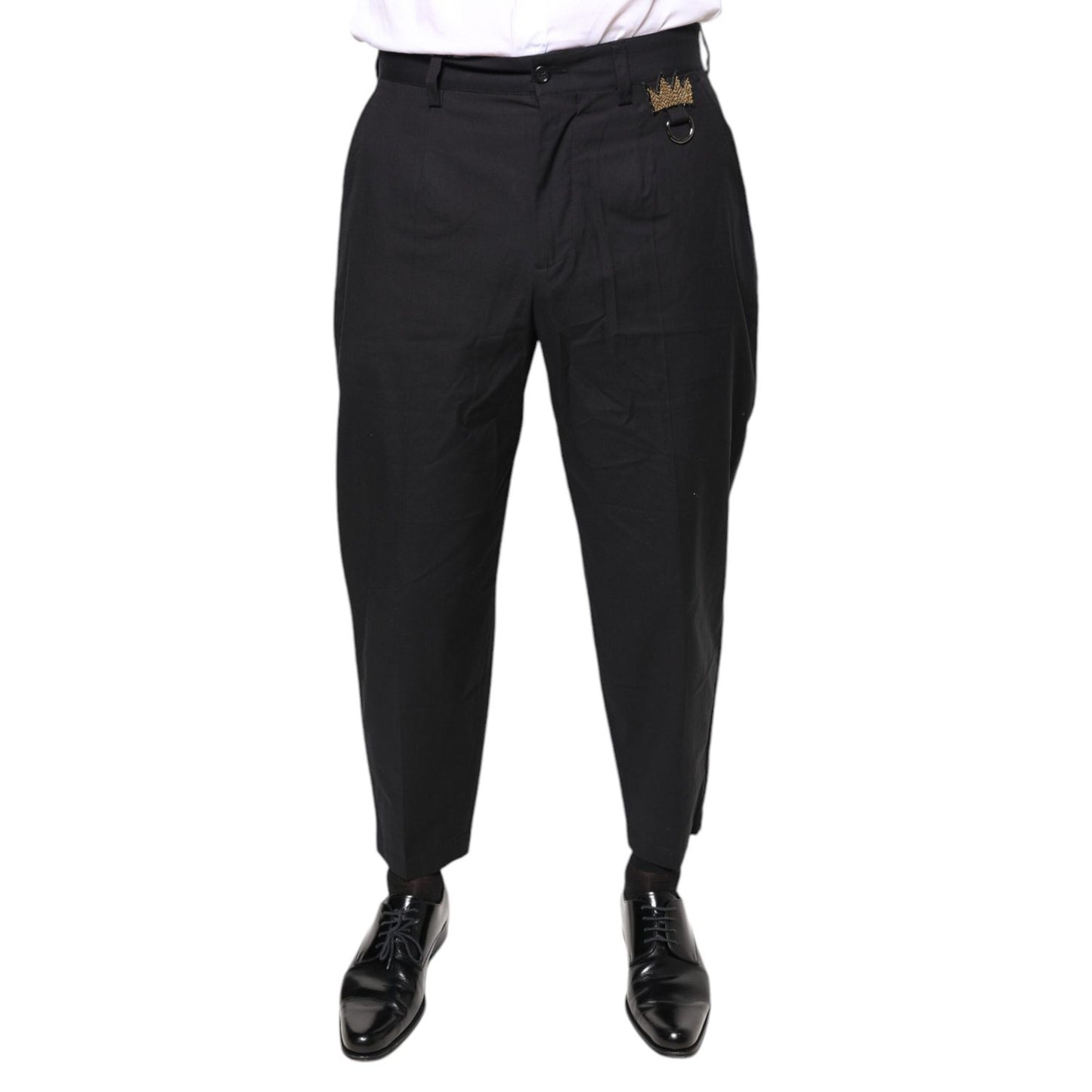 Dolce & Gabbana Black Crown Cotton Dress Pants Dolce & Gabbana