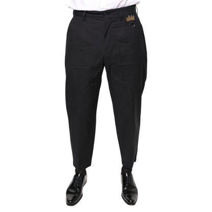 Dolce & Gabbana Black Crown Cotton Dress Pants Dolce & Gabbana