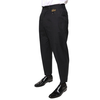 Dolce & Gabbana Black Crown Cotton Dress Pants Dolce & Gabbana