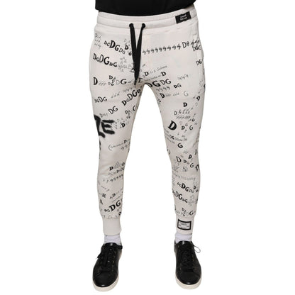 Dolce & Gabbana White Printed Cotton Jogger Sweatpants Pants Dolce & Gabbana