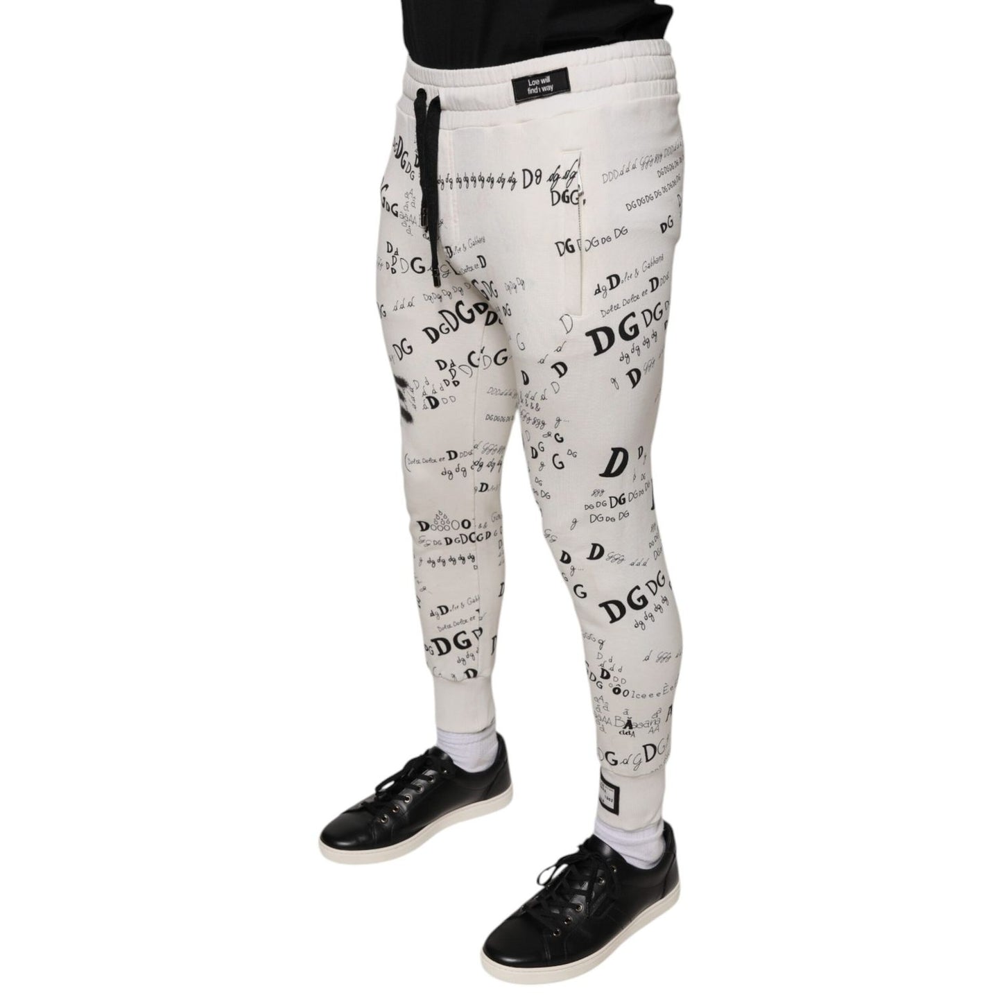 Dolce & Gabbana White Printed Cotton Jogger Sweatpants Pants Dolce & Gabbana