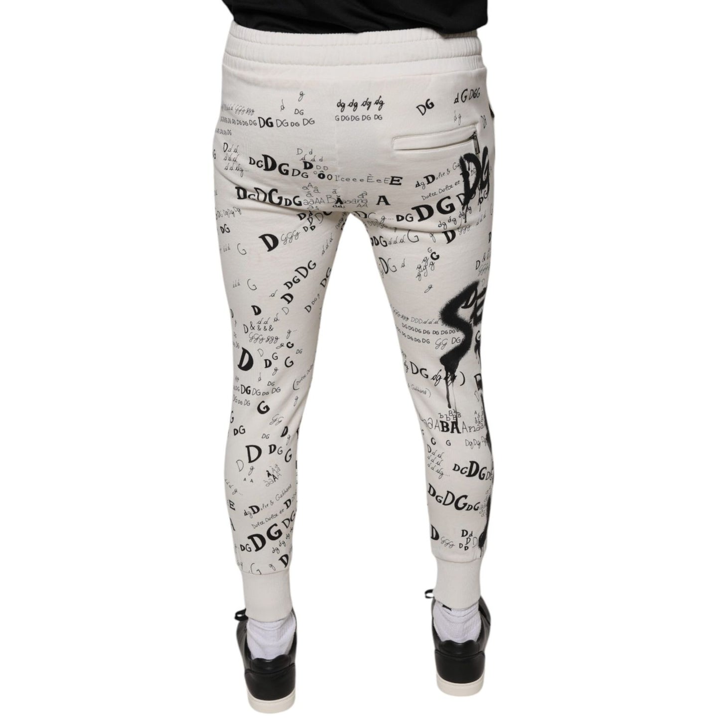 Dolce & Gabbana White Printed Cotton Jogger Sweatpants Pants Dolce & Gabbana