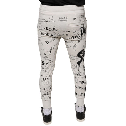 Dolce & Gabbana White Printed Cotton Jogger Sweatpants Pants Dolce & Gabbana
