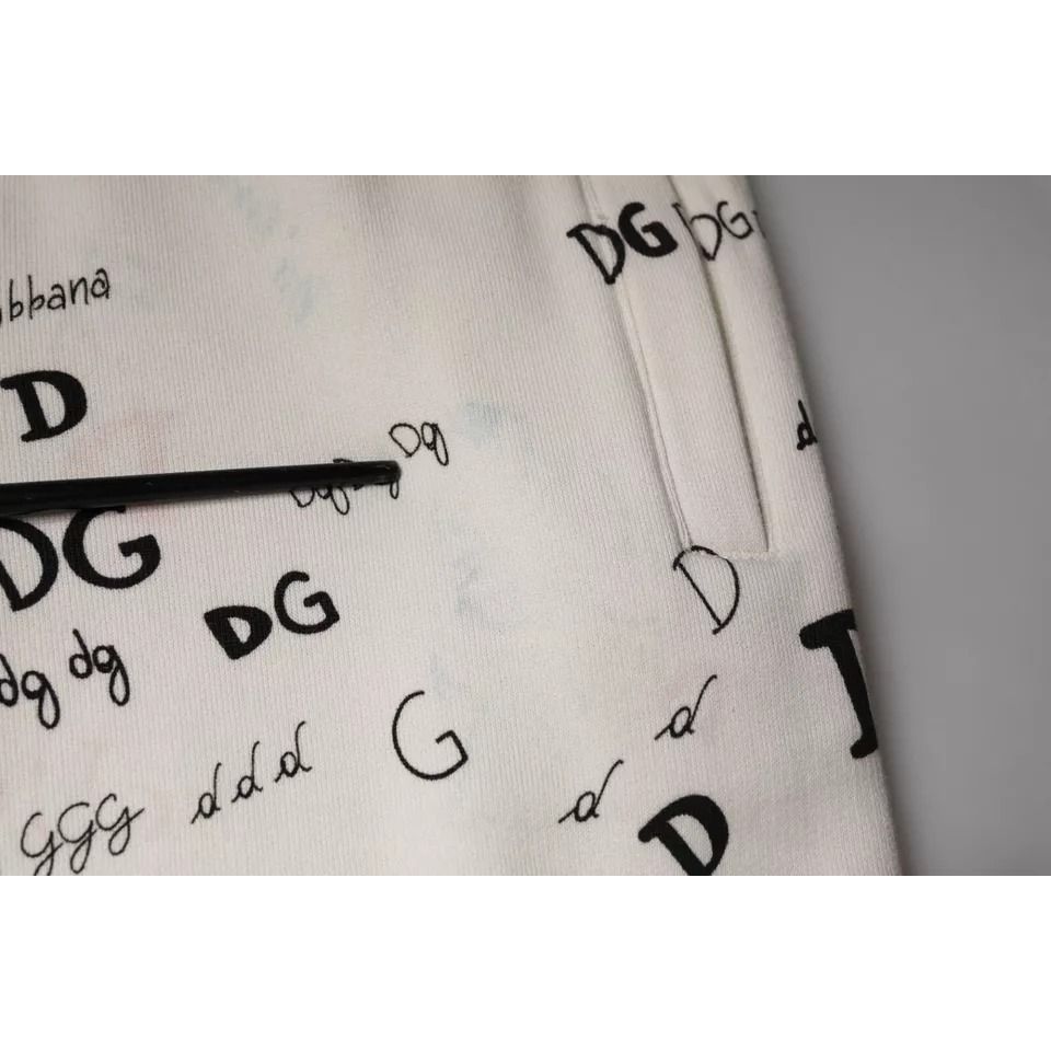 Dolce & Gabbana White Printed Cotton Jogger Sweatpants Pants Dolce & Gabbana