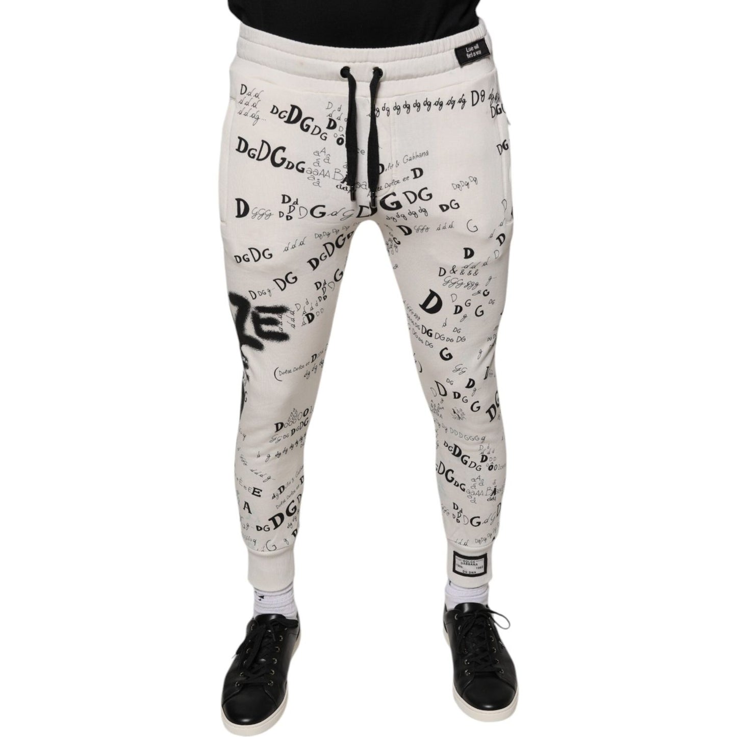 Dolce & Gabbana White Printed Cotton Jogger Sweatpants Pants Dolce & Gabbana