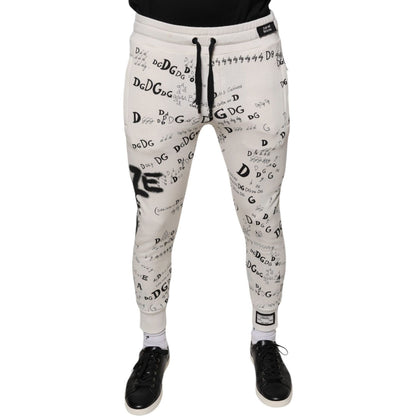 Dolce & Gabbana White Printed Cotton Jogger Sweatpants Pants Dolce & Gabbana