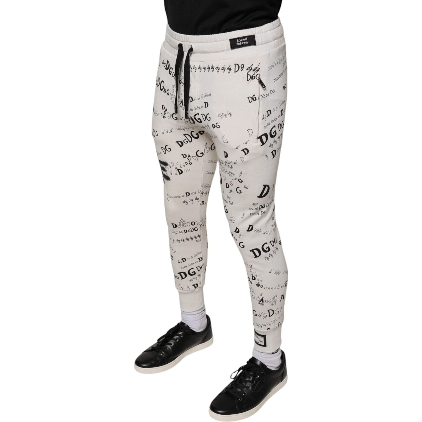Dolce & Gabbana White Printed Cotton Jogger Sweatpants Pants Dolce & Gabbana