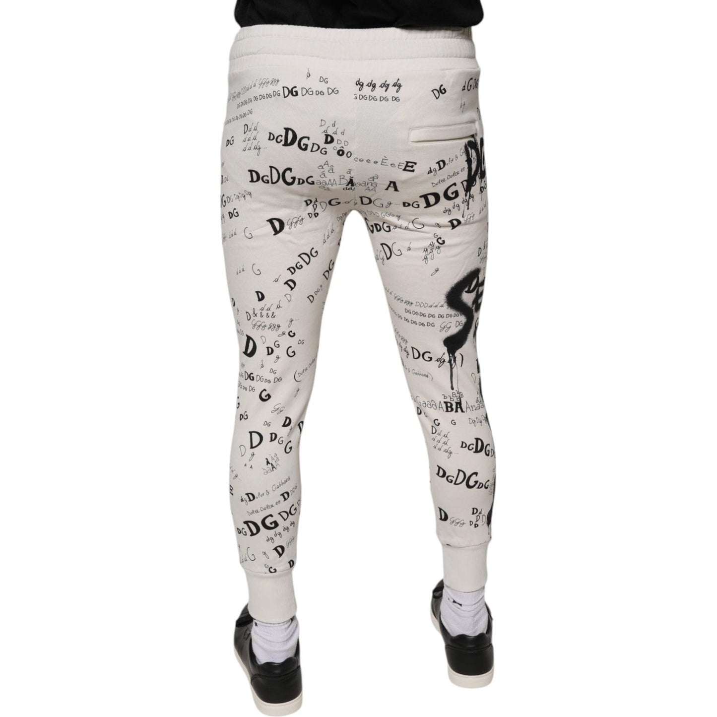 Dolce & Gabbana White Printed Cotton Jogger Sweatpants Pants Dolce & Gabbana