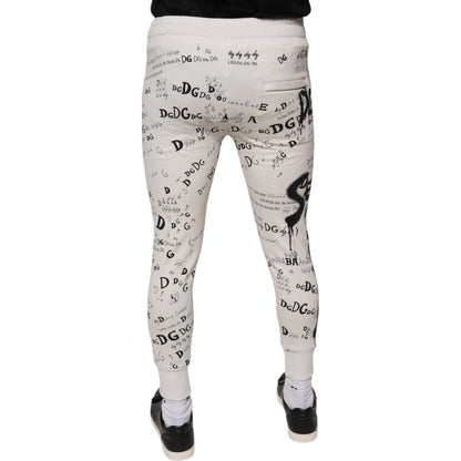 Dolce & Gabbana White Printed Cotton Jogger Sweatpants Pants Dolce & Gabbana
